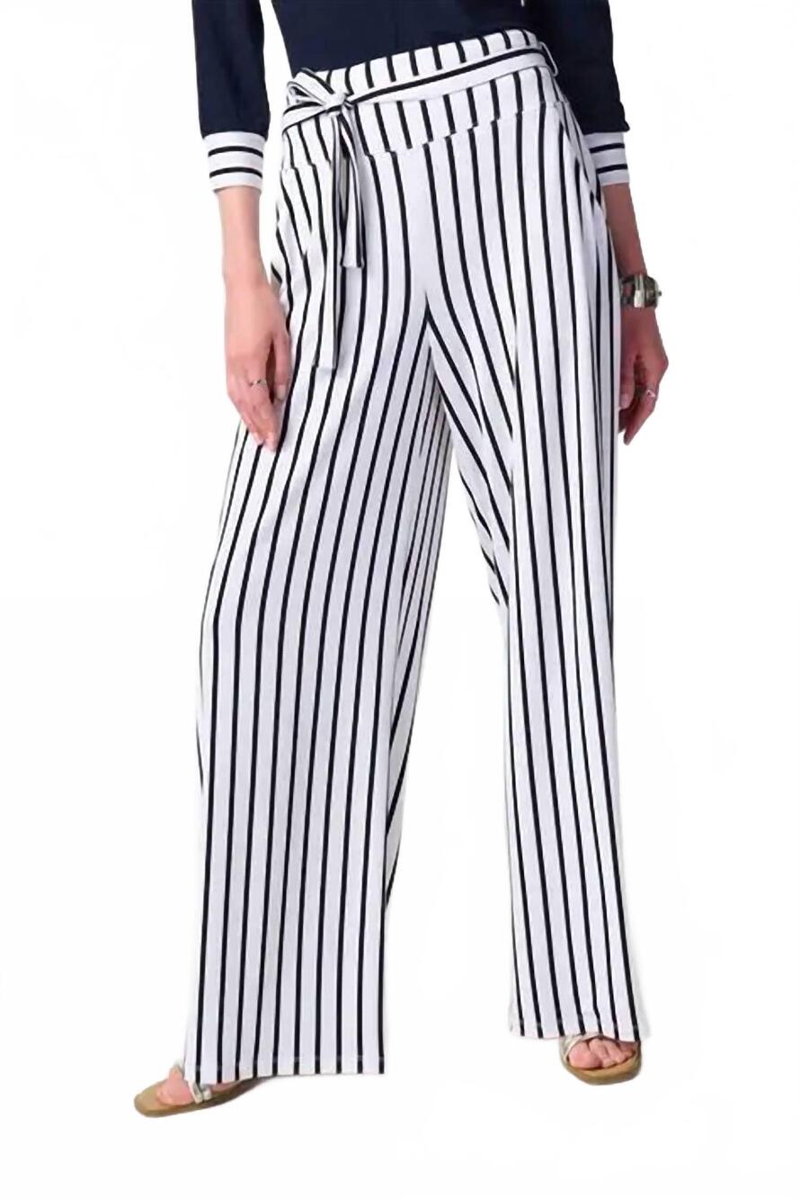 NEW JOSEPH RIBKOFF women's striped wide-leg pants in vanilla/midnight blue